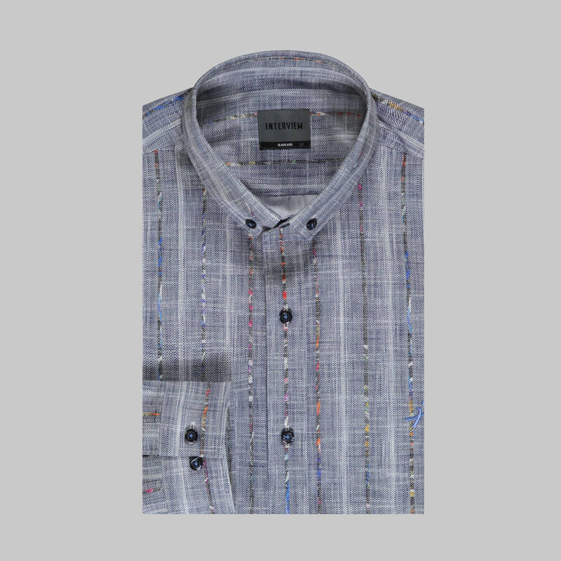 GOIAS ÇİZGİLİ LACİVERT GÖMLEK