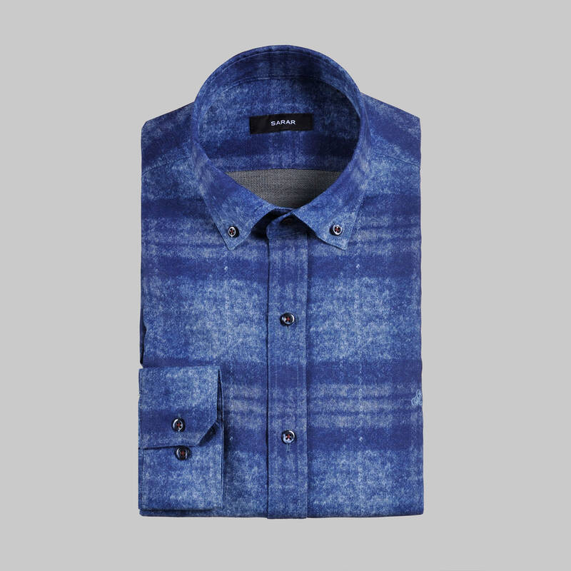 ELETA SLIM FIT KARELI MAVİ GÖMLEK