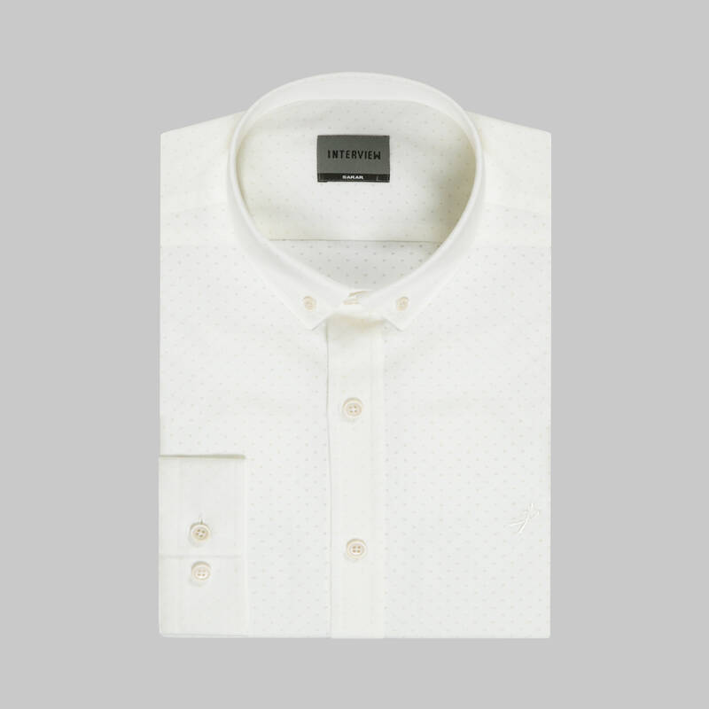 GOİAS MİKRO DESENLİ SLİM FİT EKRU GÖMLEK