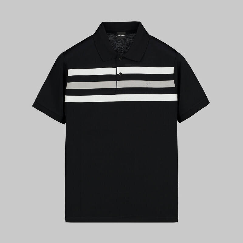 POLO YAKA ÖNÜ ÇİZGİLİ SİYAH TİŞÖRT