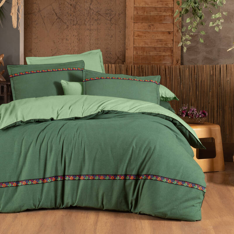 ENRIKE FLANEL YEŞİL ÇİFT KİŞİLİK NEVRESİM TAKIMI