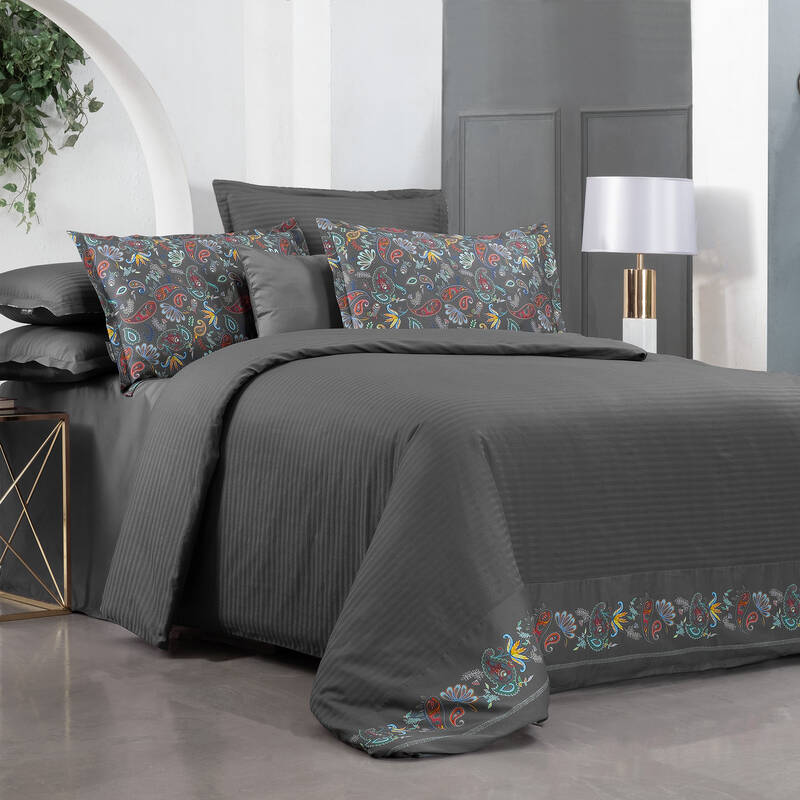 TIROL SATEN KING SIZE GRİ NEVRESİM TAKIMI